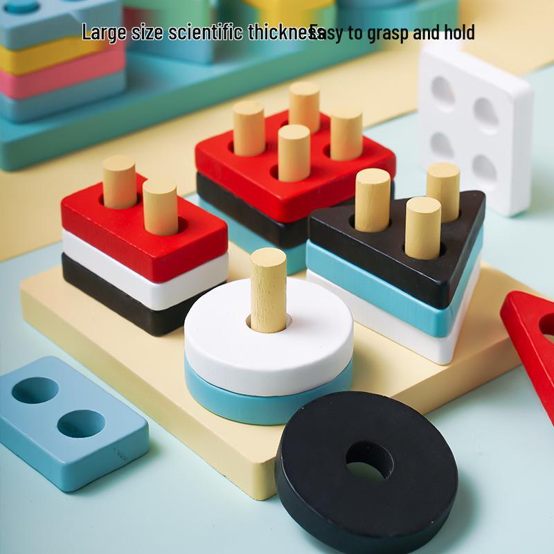 Montessori Wooden Four-Column Shape and Color Recognition Toy for Toddlers