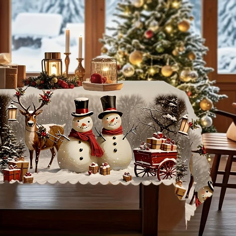 1 piece of vintage Christmas tablecloth - Red and green festive decoration - Vintage snowman, reindeerzyc