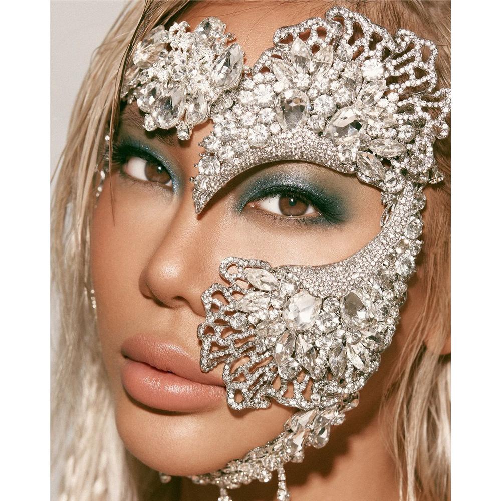Europeisk Och Amerikansk Överdriven Maskerad Halvansiktsmask, Personlig Festuppträdande Zirkon Masktillbehör Dammask