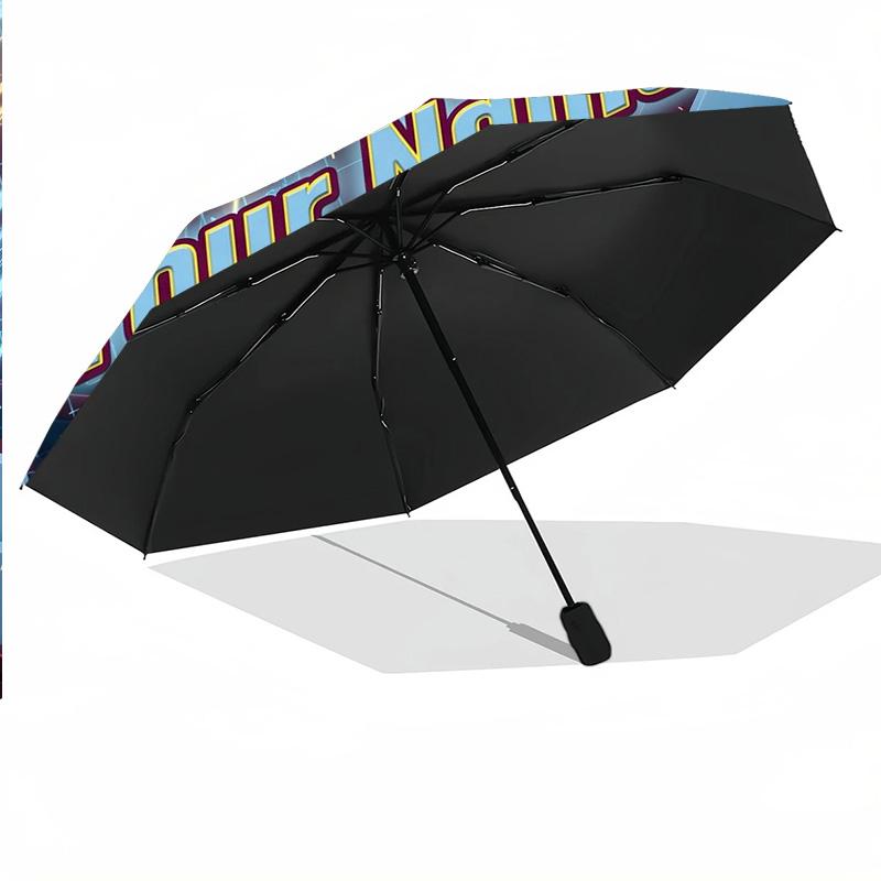 8 Rib Auto Folding Umbrella Burnley Football Print Custom Name Text Portable Rain Gear