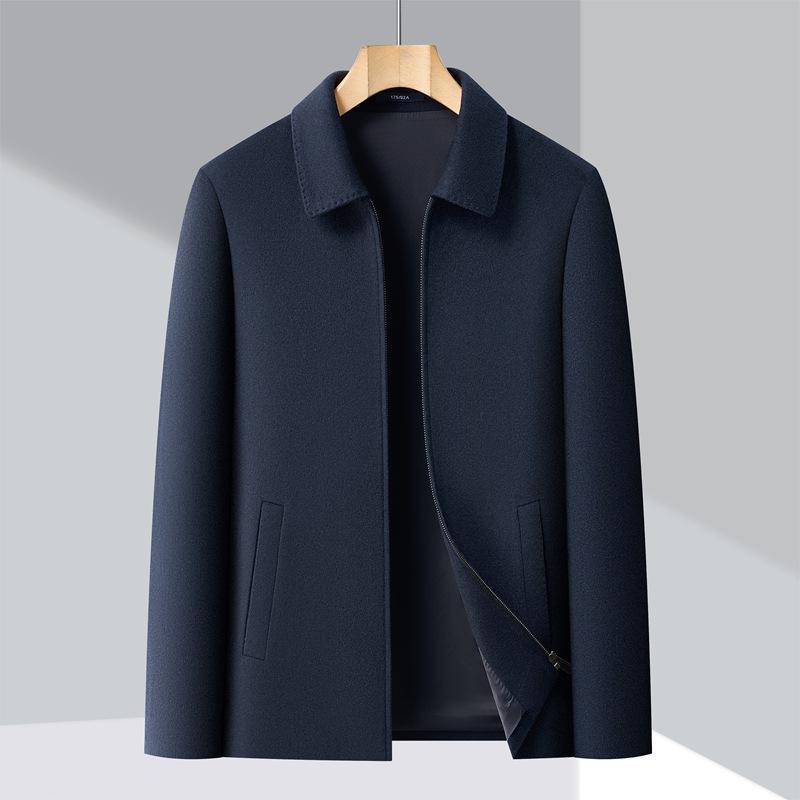 Men's Wool Cashmere Executive Jacket: Business Casual Lapel Coat for Middle-Aged Trends
