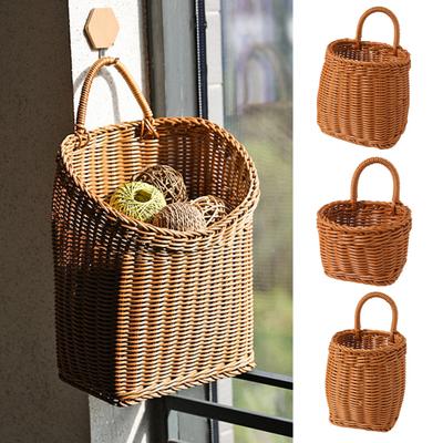 Handwoven Storage Basket Boho Hanging Basket with Handle Rustic Storage Basket for Flowers Fruits Vegetables Kitchen Produce
