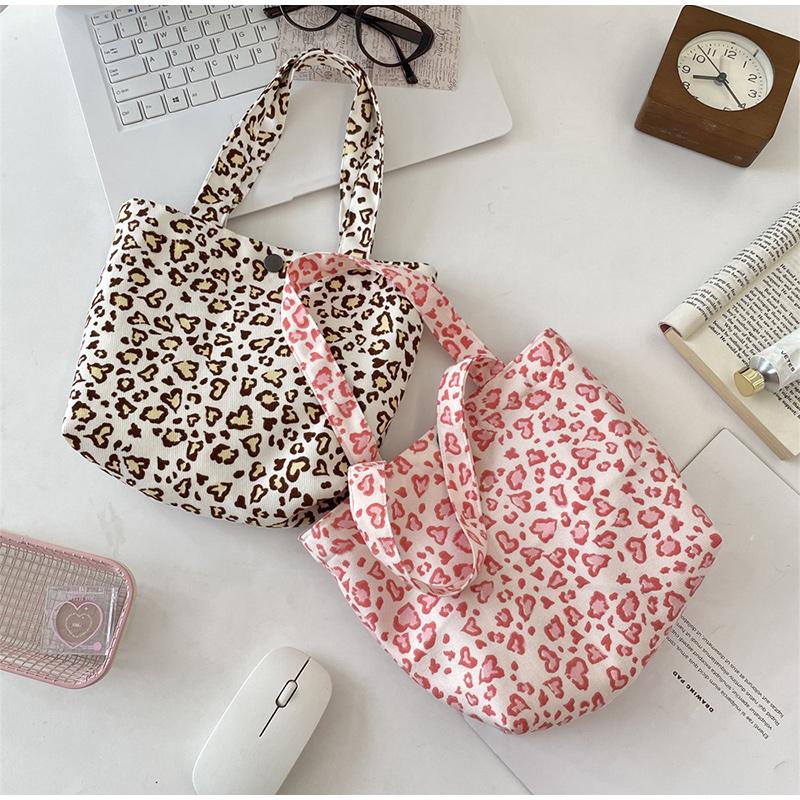 Korean-style Simple Canvas Bag Fashionable Leopard Print Shoulder Bags Lightweight Large-capacity Tote Bags Retro Lunch Handbags