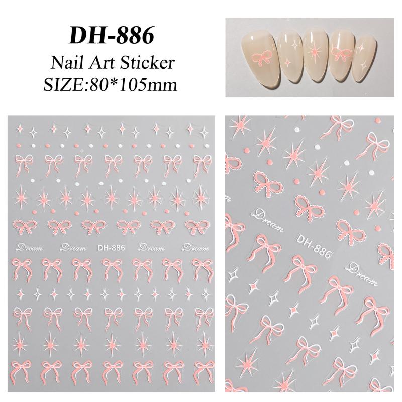 Ribbon Bowknot Nail Stickers Exquisite Nail Decoration Decals Diy Self Adhesive Transfer Slider Nail Art Charms Accessories