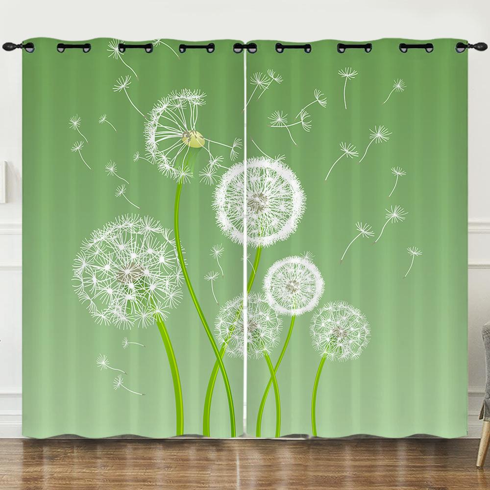 Curtains Simple Pastoral Dandelion 3D Digital Printing Blackout Curtain Punching