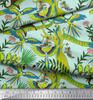 Soimoi Japan Crepe Satin Fabric Branches,Parrot & Leopard Jungle Print Fabric by the metre 42 Inch