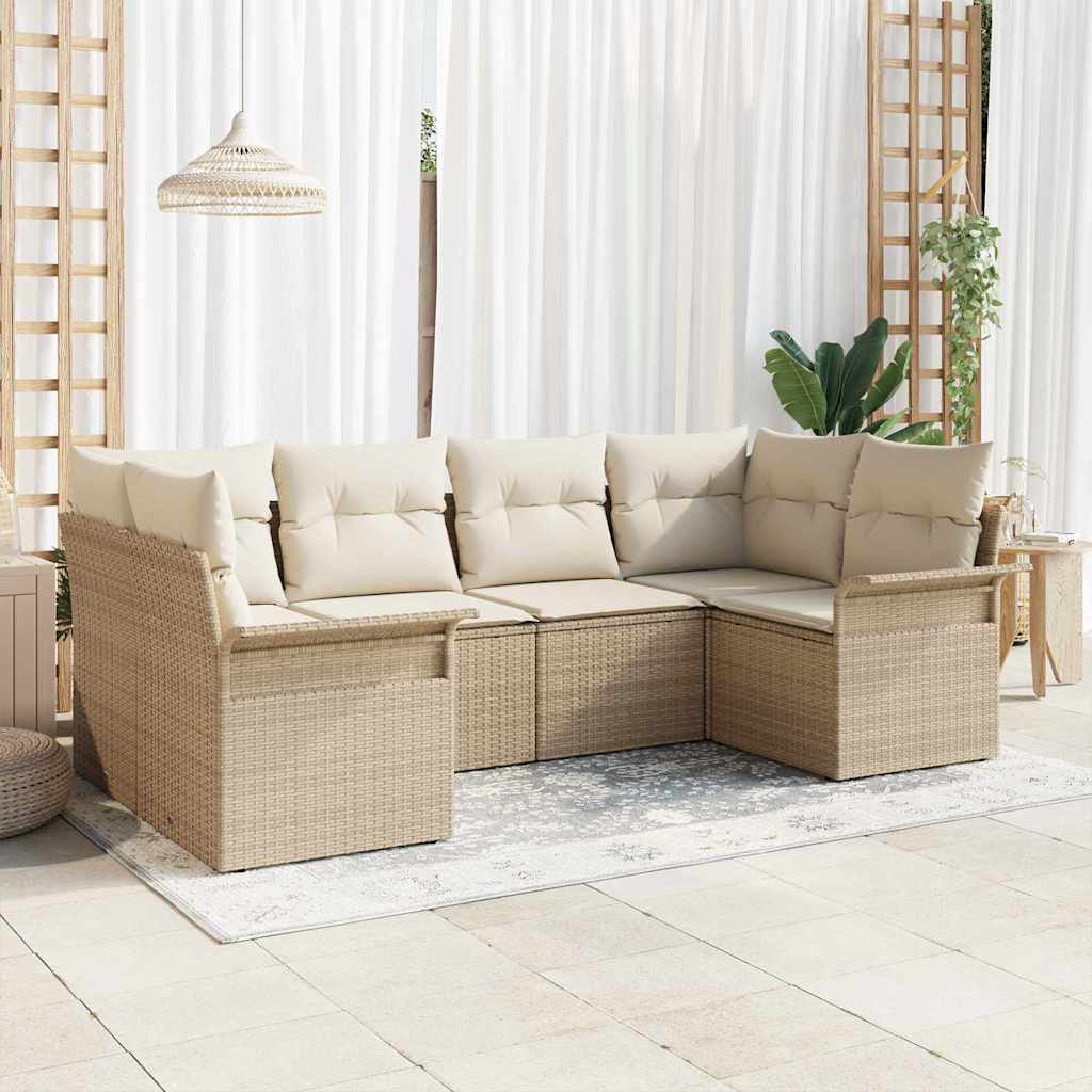 Garden Sofa Set with Cushions 6 Pcs Beige Poly Rattan