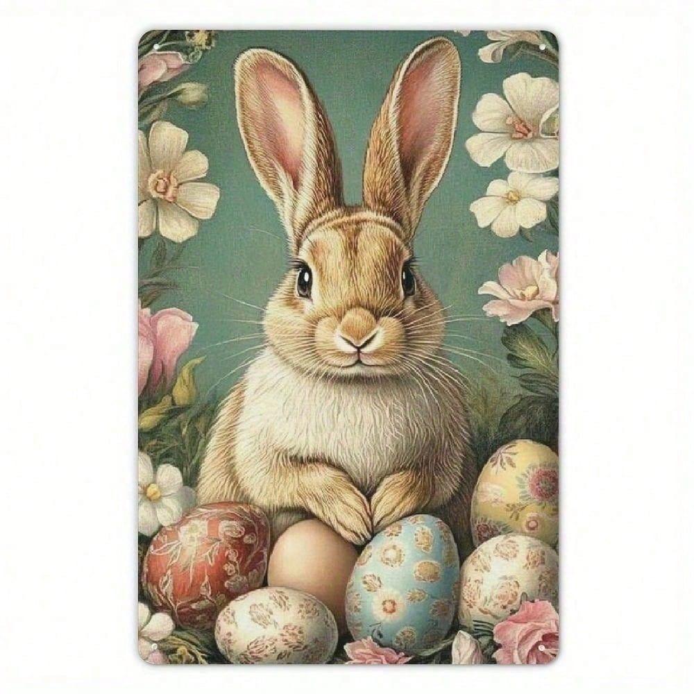 Rustic Farmhouse Easter Bunny Metal Sign Vintage Spring Wall Art Cute Hanging Ornament Indoor Home Decor