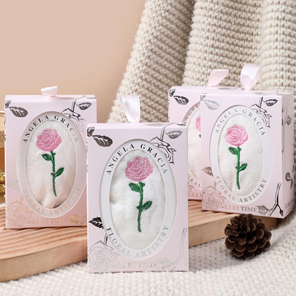 Rose Tulip Embroidered Towel Rose with Hand Gift Coral Velvet Wedding Bridesmaid Towel Gift Hand Towel Wedding