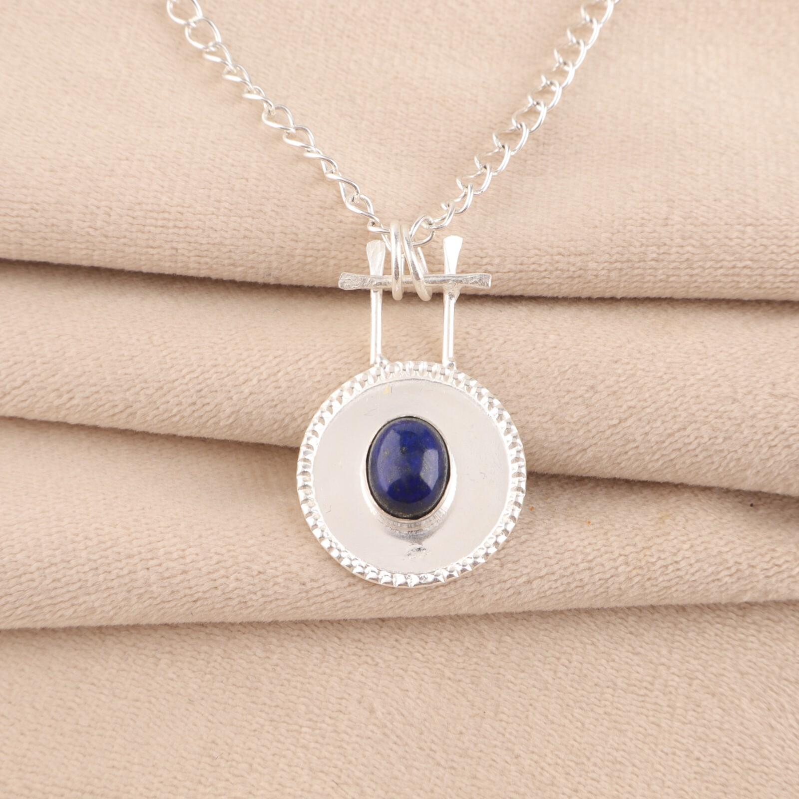 

Natural Lapis Lazuli Gemstone 925 Sterling Silver Jewelry Handmade Pendant 1.4 PP-57-23