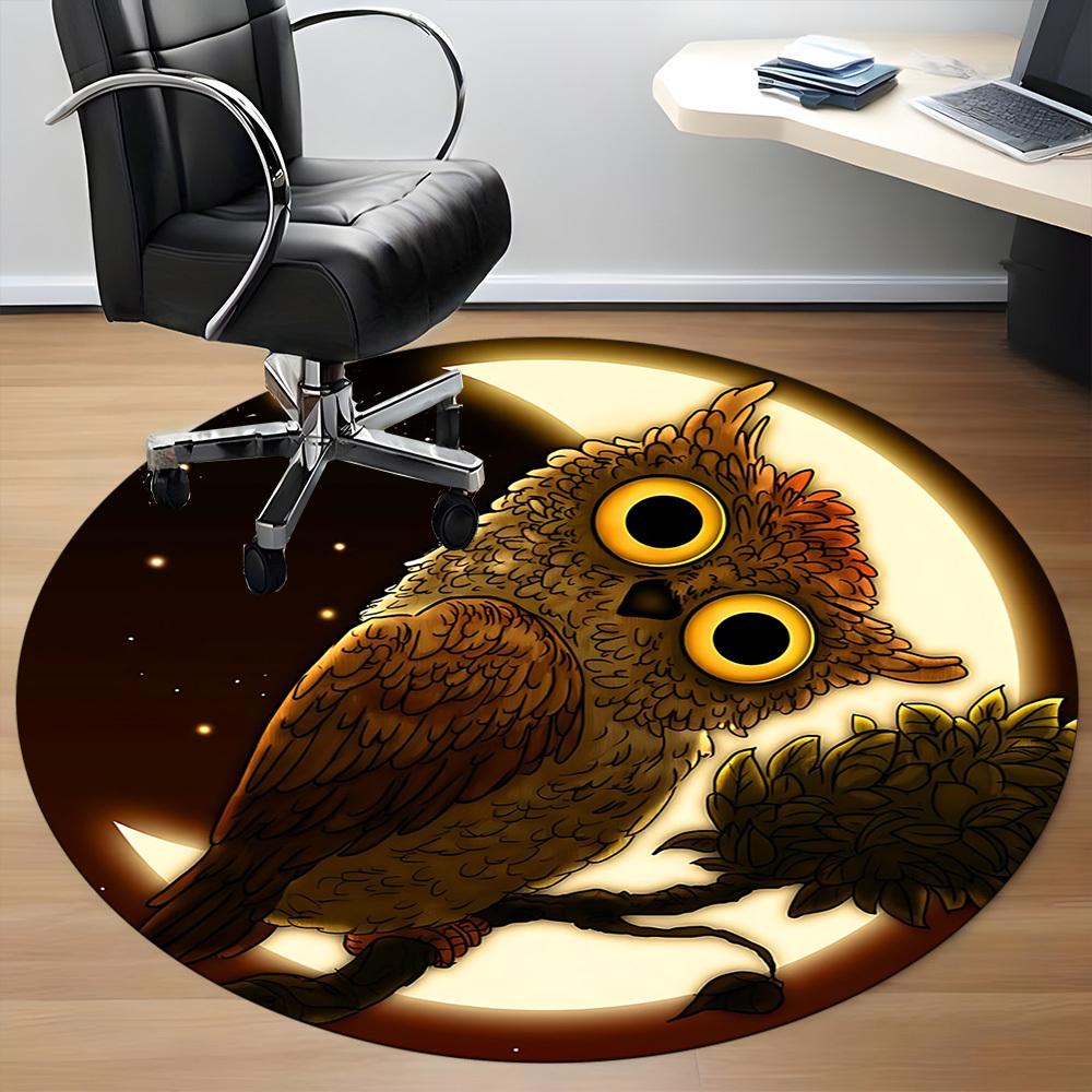1PC Moonlit Owl Office Round Area Rug, Mat Suitable For Office, Under Office Chairs Bedroom Living Room Home Decor, Room Deco