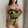 Women Sexy One-Piece Lace Print Jumpsuit Beachwear Swimwear Push-up Bikini