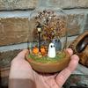 Halloween Ghost Pumpkin Lantern Lighted Glass Dome Cloche Horror Desktop Ornament for Home Fireplace Table Indoor Night Light