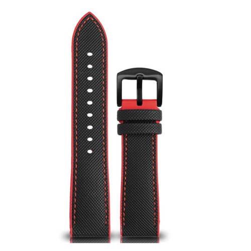 Siu Nylon Carbon Fiber Checkered Silicone Bottom Watch Band Strap Compatible with Seiko, Prospex, Omega, Casio, and Sports Rubber Bracelets, 20mm, 21m