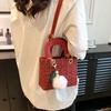 Ladies Fashion Simple Shoulder Bag Girls Cute Small Pom Pendant Handbag Small Square Bag New High Casual Crossbody Tweed Plaid