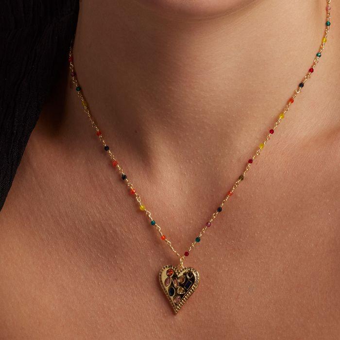 Collier Luxenter en argent 925 avec zircons multicolores finis en or jaune 18K - Hamka