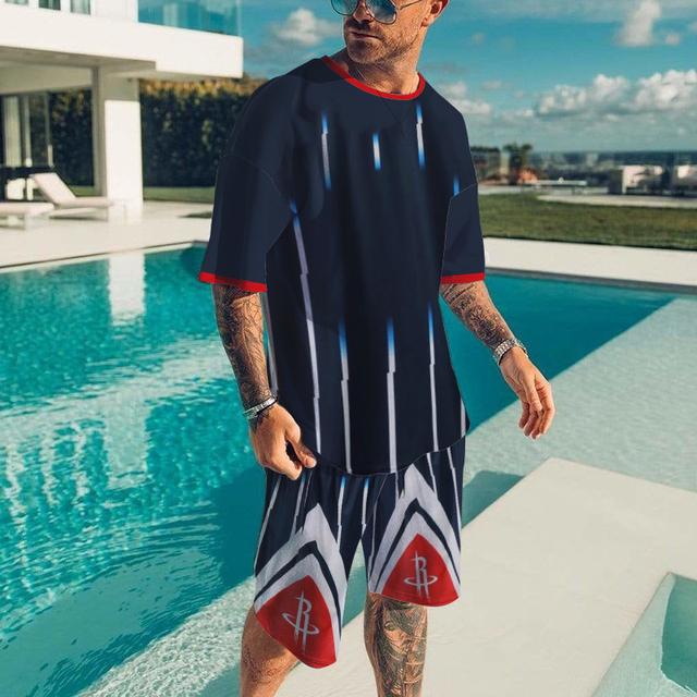 Mode Herren Sportswear Sommer Gedruckt Lose Zwei Stück Casual Wear männer T-Shirt Shorts Sportswear Casual Trendy Strand Stil