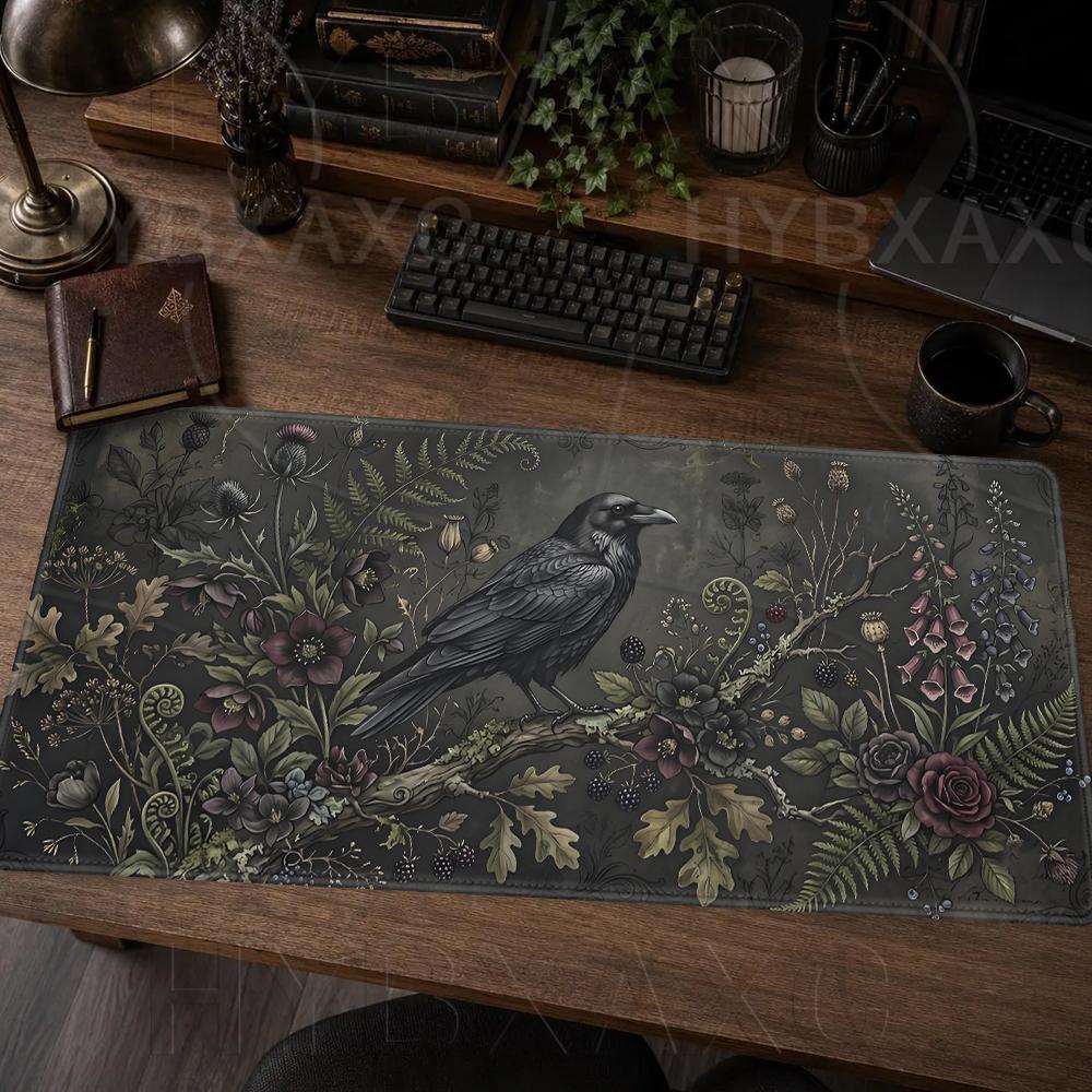 Büyük Koyu Akademya Mouse Pad HD Baskı Gotik Kuzgun Uzatılmış Oyun Klavyesi Matları 80x40 Mistik Botanik Ay Işığı Kuzgun Masa Matı