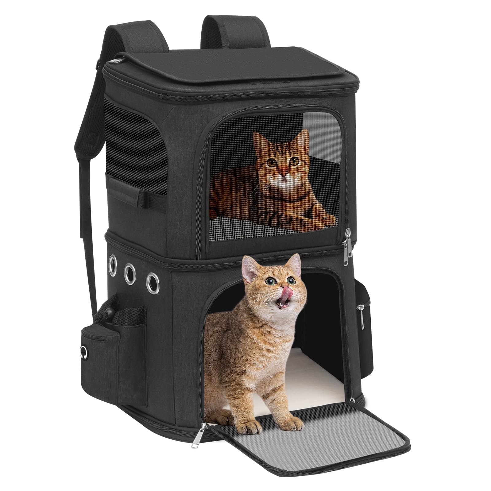 

HOVONO Pet Carrier Backpack for Two Cats and Small Large Perfect for Hospital and Disaster Black Dogs, Two-Tier, Capacity, Breathable, Travel, Visits, чёрный