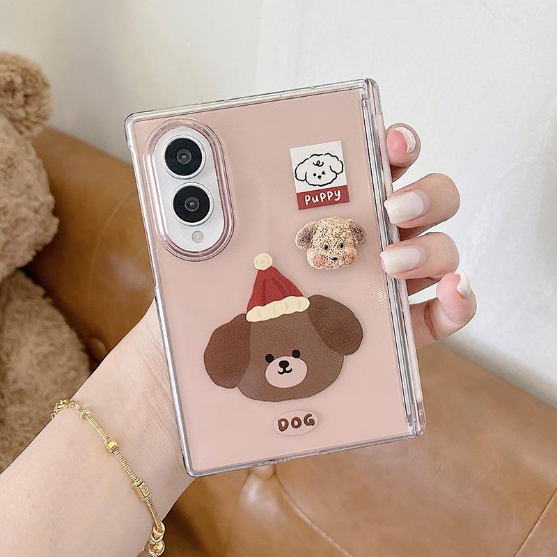 Korean Cartoon Cute Puppy Phone Case For Samsung Z Fold 8 ZFold8 Cover with Chain Kawaii Hard Cases For Galaxy Z Fold8 Funda