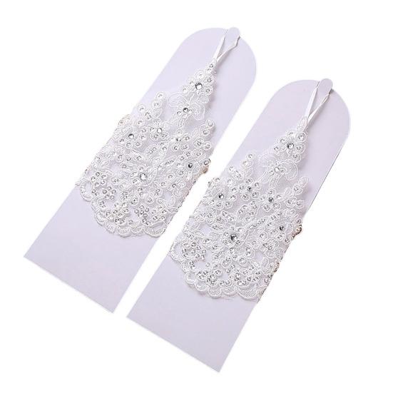 Kurze Brauthandschuhe Damen Fingerlose Spitzenhandschuhe Retro Handgelenk Handschuhe für Hochzeitszeremonie Abschlussball Teeparty