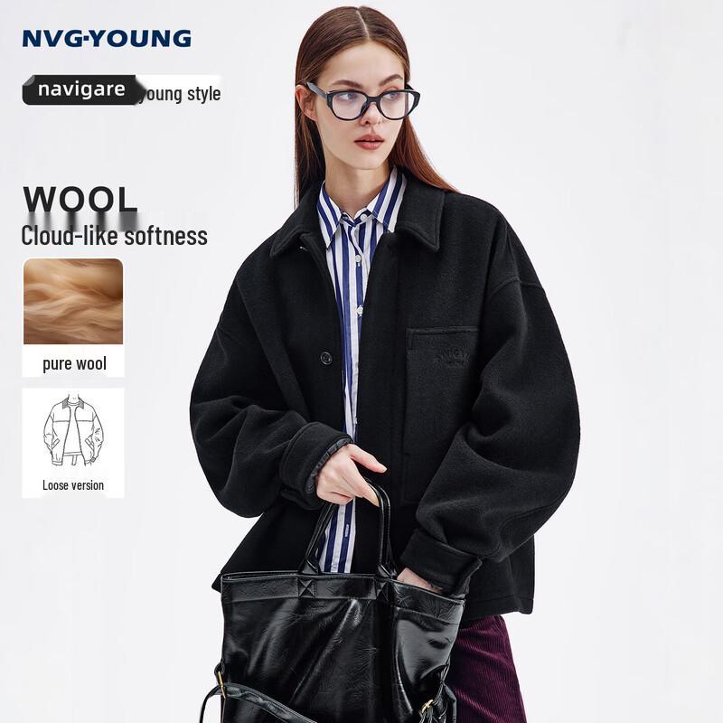 

NVG.YOUNG Women s Classic 100% Wool Loose Short Coat L