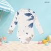 Girls High Neck Long Sleeve Front Zip Blue White Printed One Piece Swimsuit