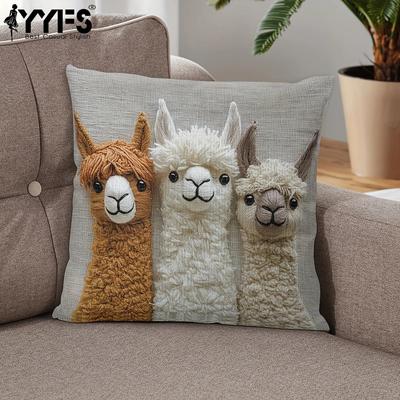 Moderno Vintage Alpaca Friends Stampa su Due Lati Federa con Cerniera