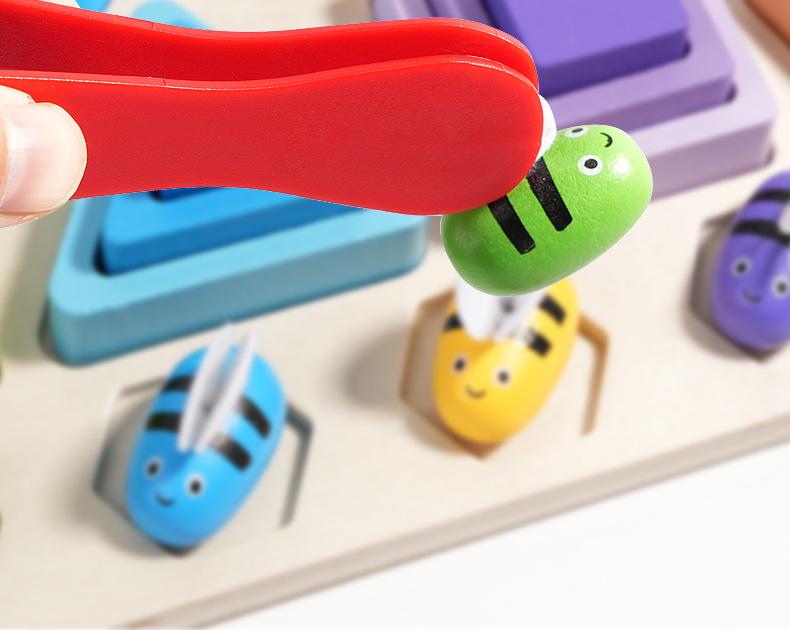 Magnetic Wooden Bee Set: 3-in-1 Educational Toy for Children's Shape Recognition and Building Skills
