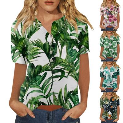 Chemise hawaïenne pour femmes, boutonnée, mode décontractée, imprimé, manches courtes, chemisier