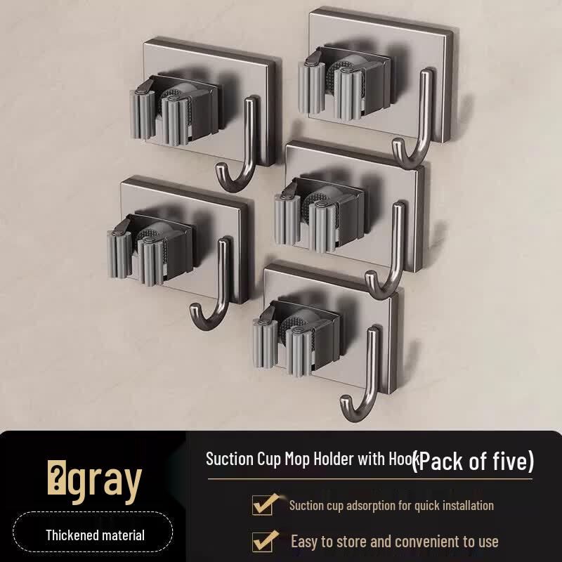 LIEI Punch-Free Gunmetal Grey Mop & Broom Holder