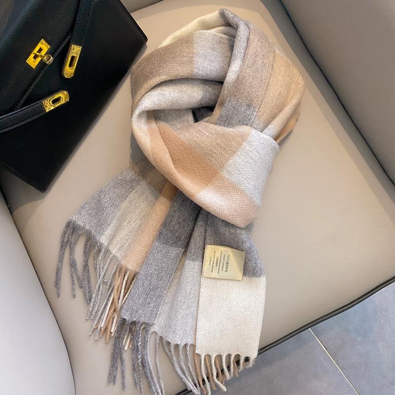 Autumn and Winter Warm Pure Wool Plaid Scarf Female British Long Fringed Scarf Couple Warm Cashmere Scarf