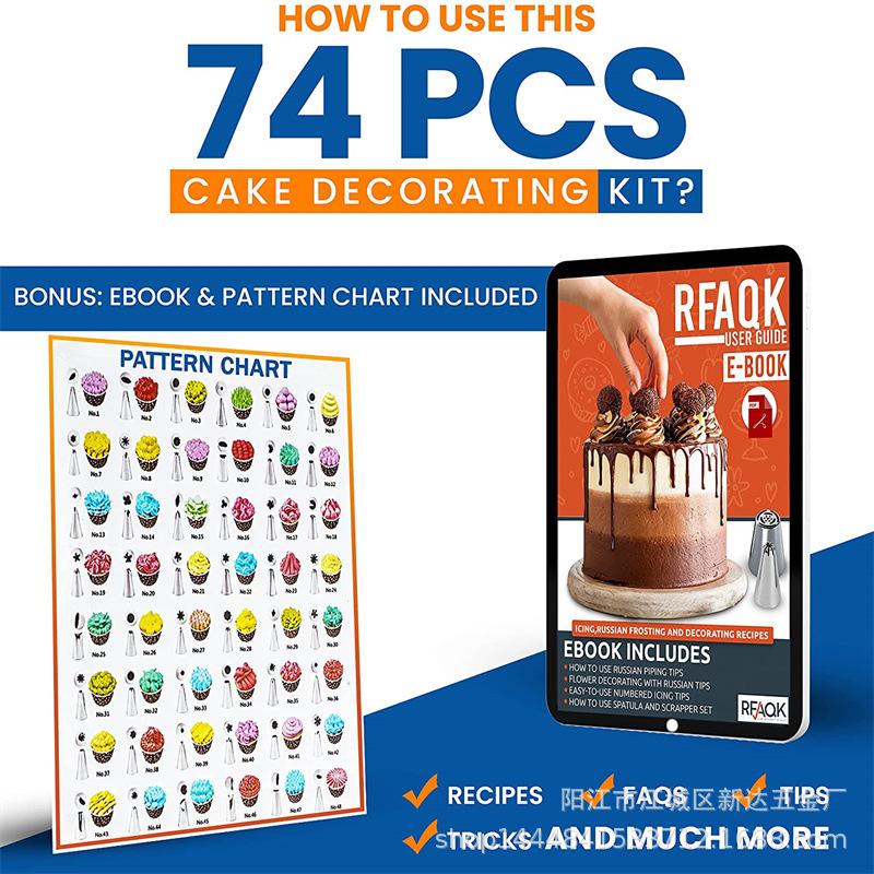 74 Pcs Cake Icing Tips Set, Baking Piping Bags and Flower Nail Tools Kit, Cookie Pastry Decorating Supplies