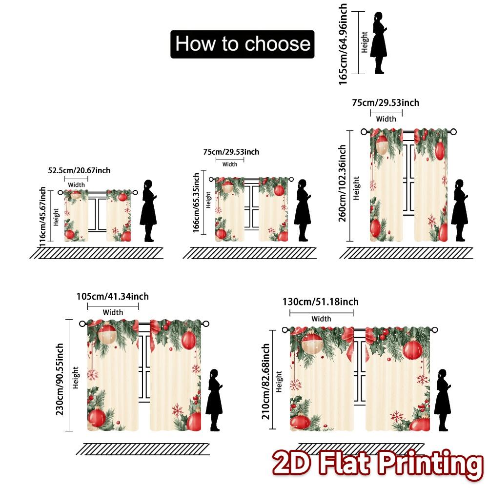 2pcs,Curtains Christmas Ornaments Red Bow Watercolor (2) Modern Contemporary Curtains Versatile Polyester Fabric Curtains