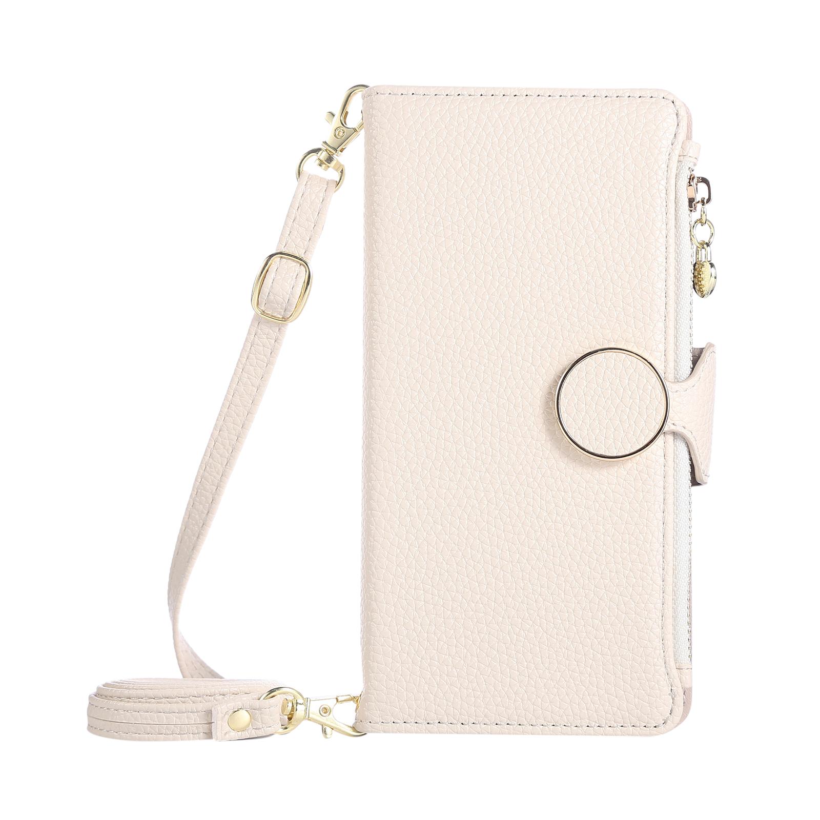 

Crossbody Zipper Cards Holder Leather Wallet Book Case For iPhone 16 Pro Max 15 Plus 14 13 12 17 16E XS Long Lanyard Bag Cover iPhone XS Max бежевый