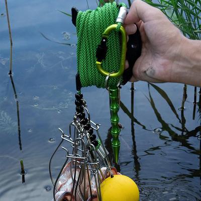 Rekbare Vissers Lock Gesp Vliegvisserij Reel 6 Haken Roestvrij Staal Ketting Stringer Met Drijver Levend Aas Lock Riem
