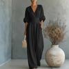 2026 Elegant V-Neck High-Waist Wide-Leg Jumpsuit Women Slimming Fit Casual Office Wear