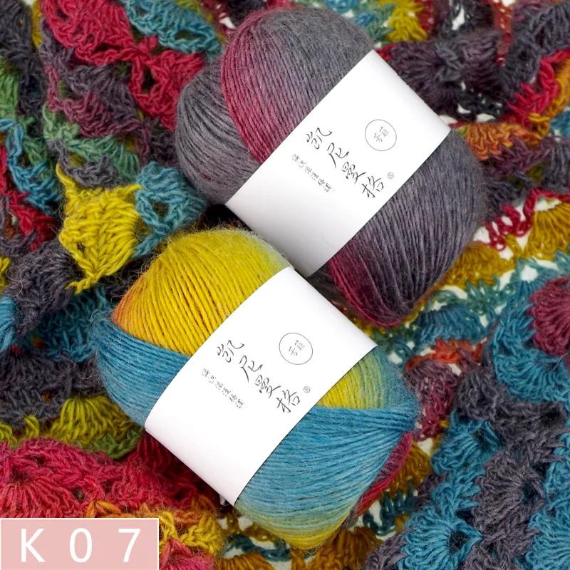 50g/Knäuel Regenbogen Baumwollgarn und Leinen Farbverlauf Handhäkeln Langabschnitt gefärbt Hand DIY Häkeln Schal Schal Zopfgarn Faden