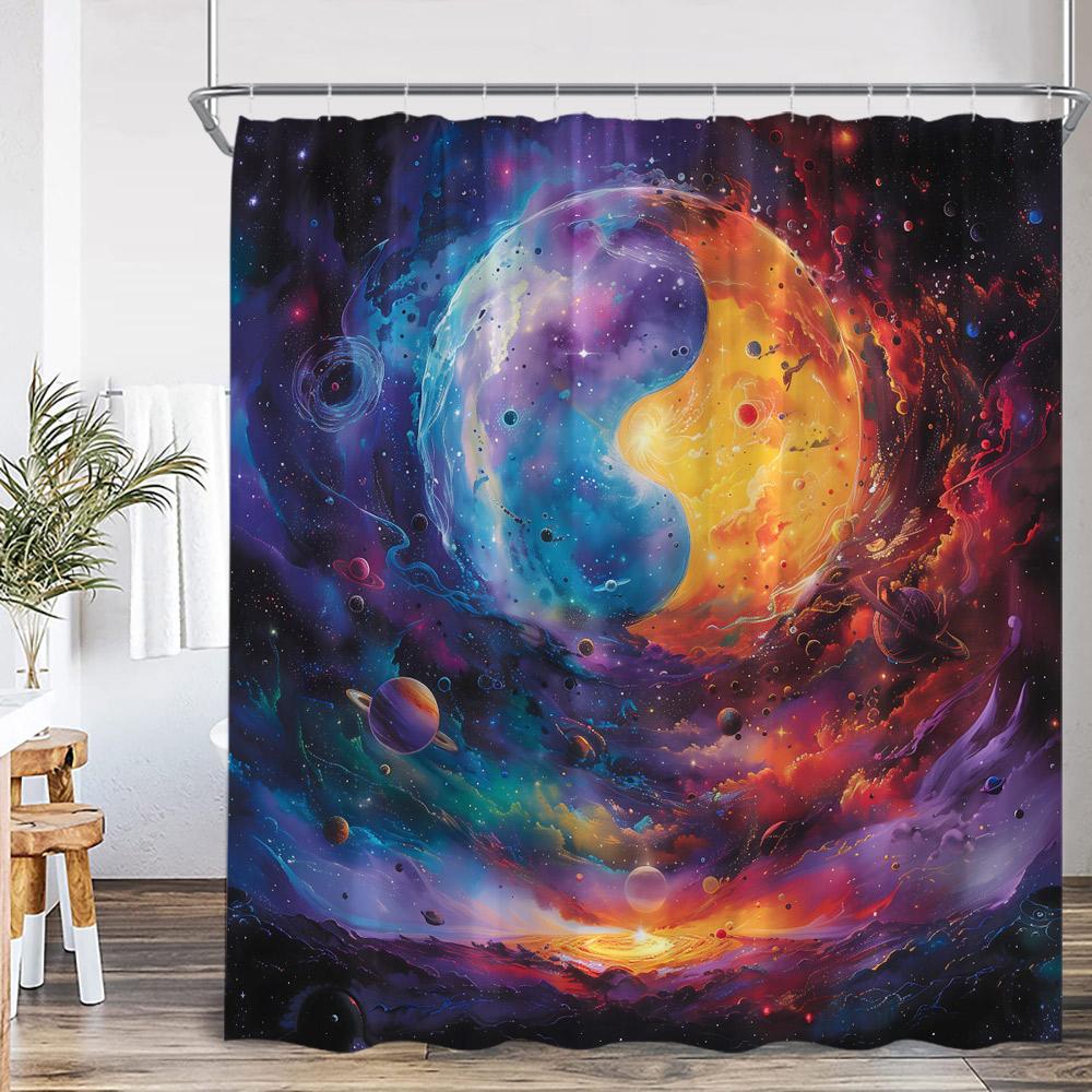 Fantasy Sky Meteor Shower Curtain Full Moon Space Universe Forest Cloud Magic Astrology Polyester Bath Curtain Decor With Hook