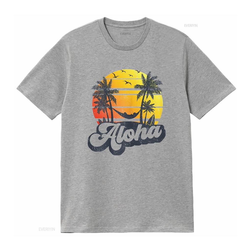 Womens Aloha Hawaiian Island T Shirt Palm Beach Vacation Casual Tops White Large vintage Washed Stylish Unisex