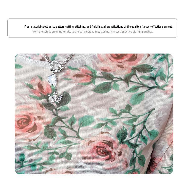 Retro Floral Print Mesh Women's Long Sleeve Sun Protection T-Shirt