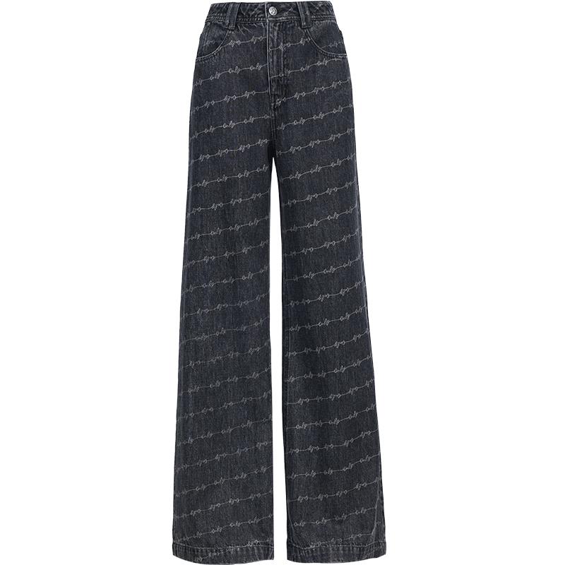 ONLY Women s High-Waist Full-Print Straight-Leg Jeans S