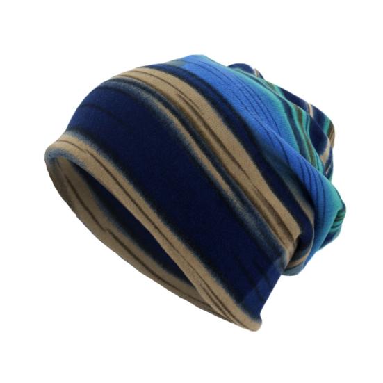 Unisex Winter 2 in 1 Striped Print Double Layer Neck Scarf Beanie Cap Turban Hat