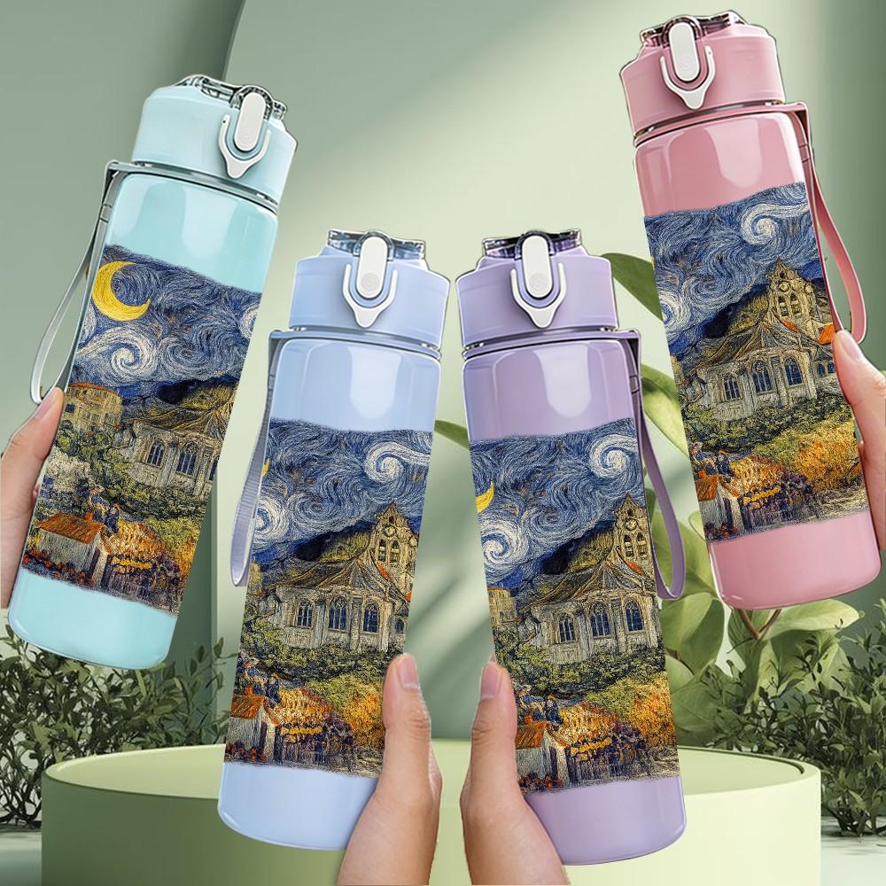 1PC Starry Night Van Gogh Classic Art Print 750ml Color Plastic Sports Water Bottle Leakproof Flip Straw Lid Suitable for Sports Office Home Use