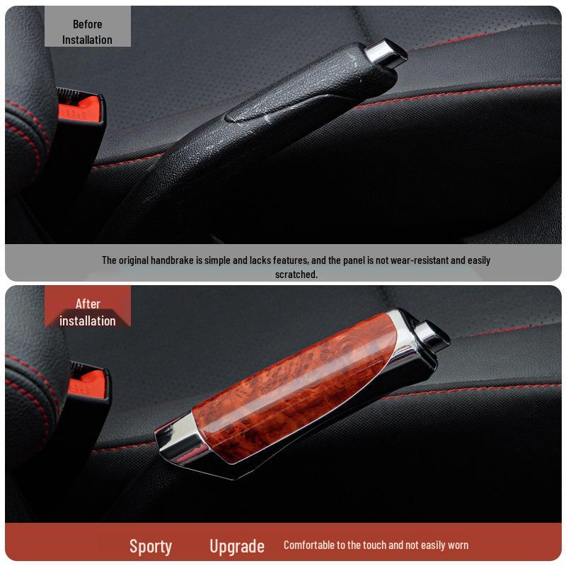 Car Interior Handbrake Lever Decorative Cover, ABS Sheath with Carbon Fiber & Peach Wood Grain Pattern
