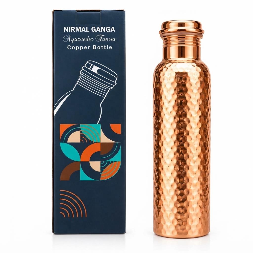 Nirmal Ganga Traditional Hammered Copper Bottle 1L | Pack of 1