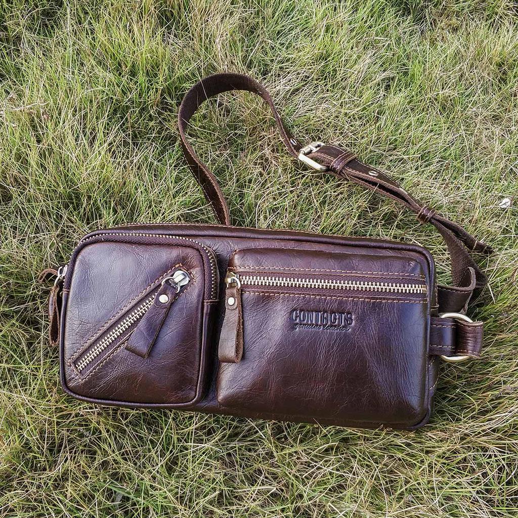 CONTACT'S Genuine Leather Mens Waist Pack For Men