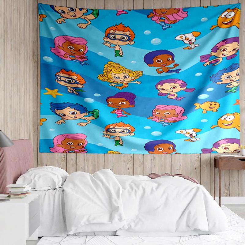 Bubble-Guppies Print Tapestry, Backdrop, Easy Setup, Ideal for Bedroom, Office & Living Room, with Aesthetic Wall Hanging Decor.