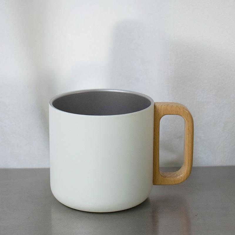 304 stainless steel mug, walnut handle coffee cup, double-layer camping cup, beech head handle teacup, anti-scalding cup