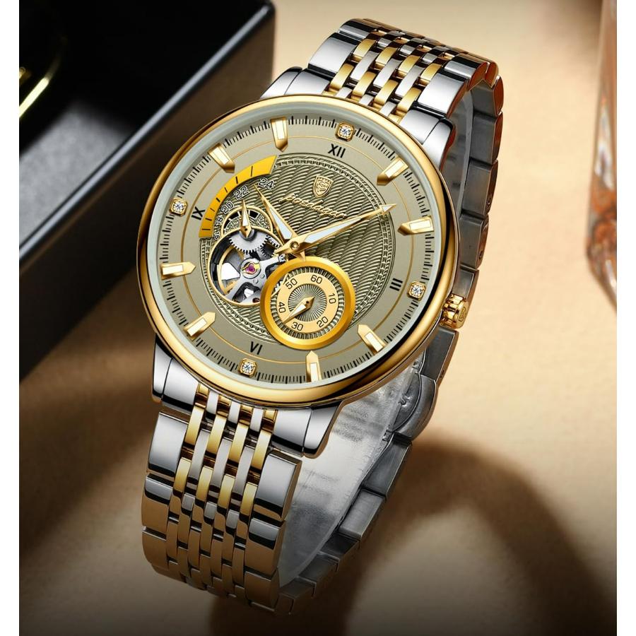 POEDAGAR Fashion Business Men Automatic Mechanical Watch Waterproof Luminous Hollow Tourbillon Male Clock Steel Strap Men's Watches